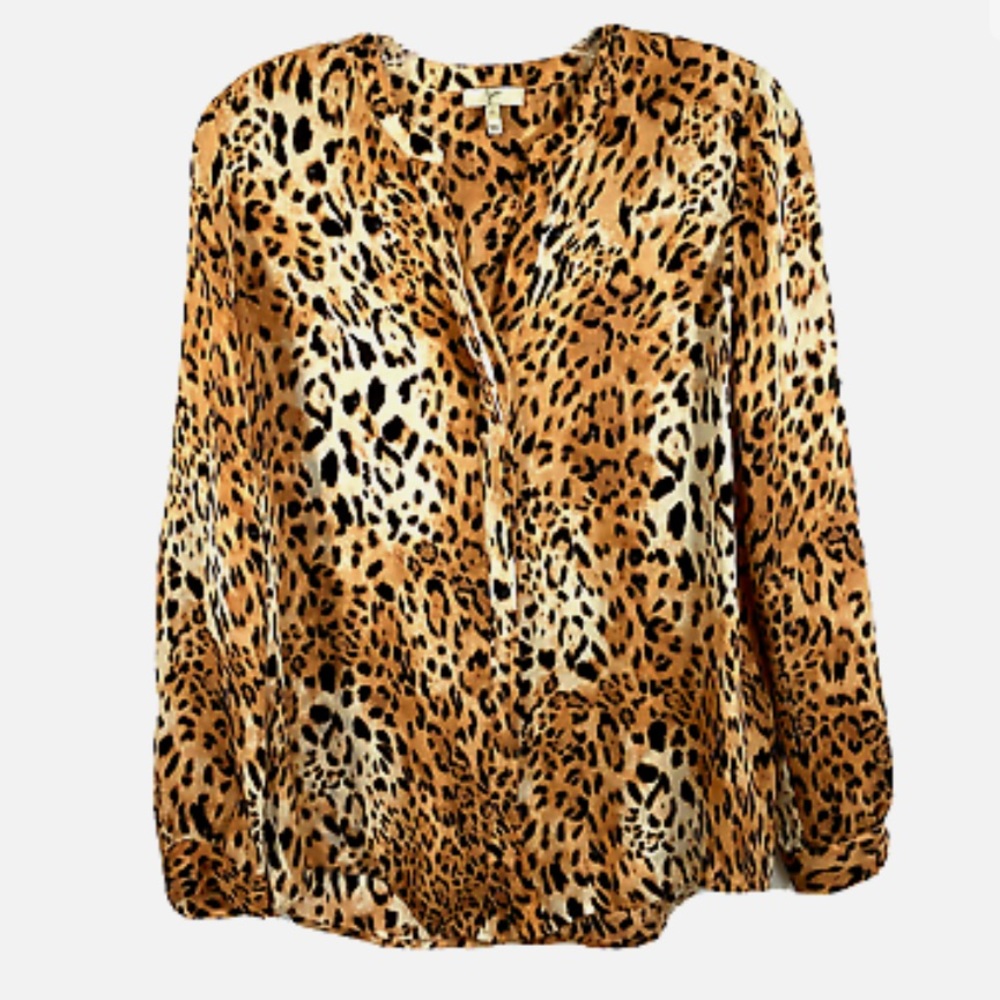 JOIE Womens Silk Button Blouse Cougar Cheetah Leopard Print Contour